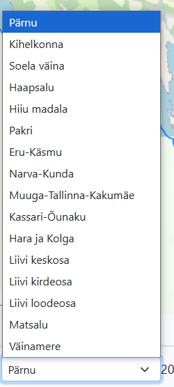 Selecting an area from the drop-down